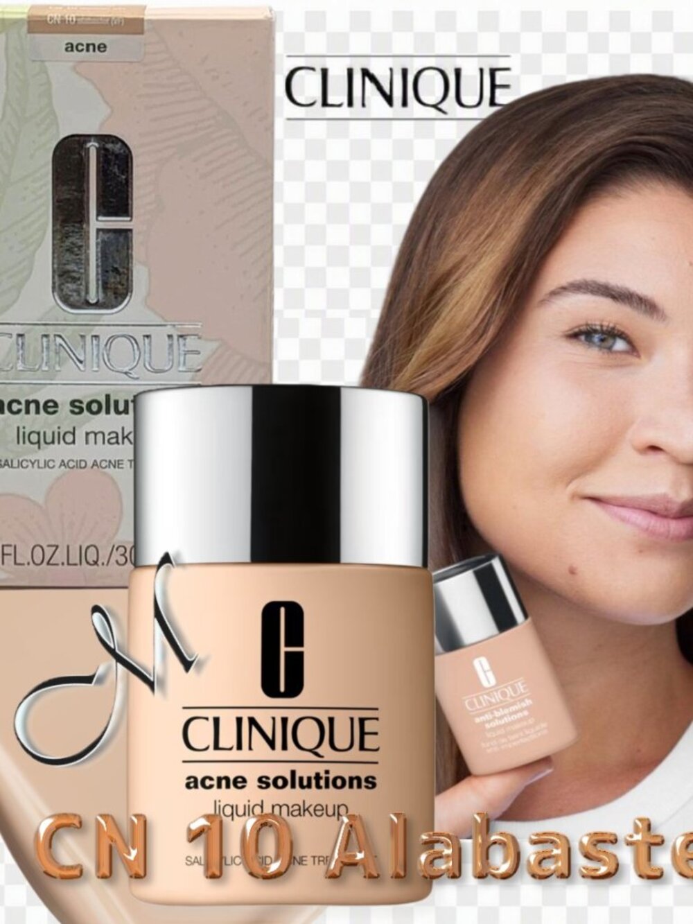 Clinique Acne Solutions Liquid Makeup w/S.A.* ~ CN 10 Alabaster 1 oz NIB/Sealed